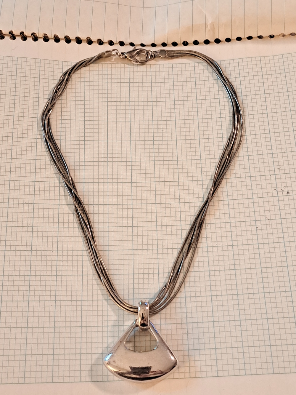 Silver Tone Multi-Strand Necklace with Geometric Pendant